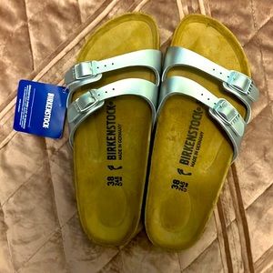 Size 38 Silver Birkenstock sandles